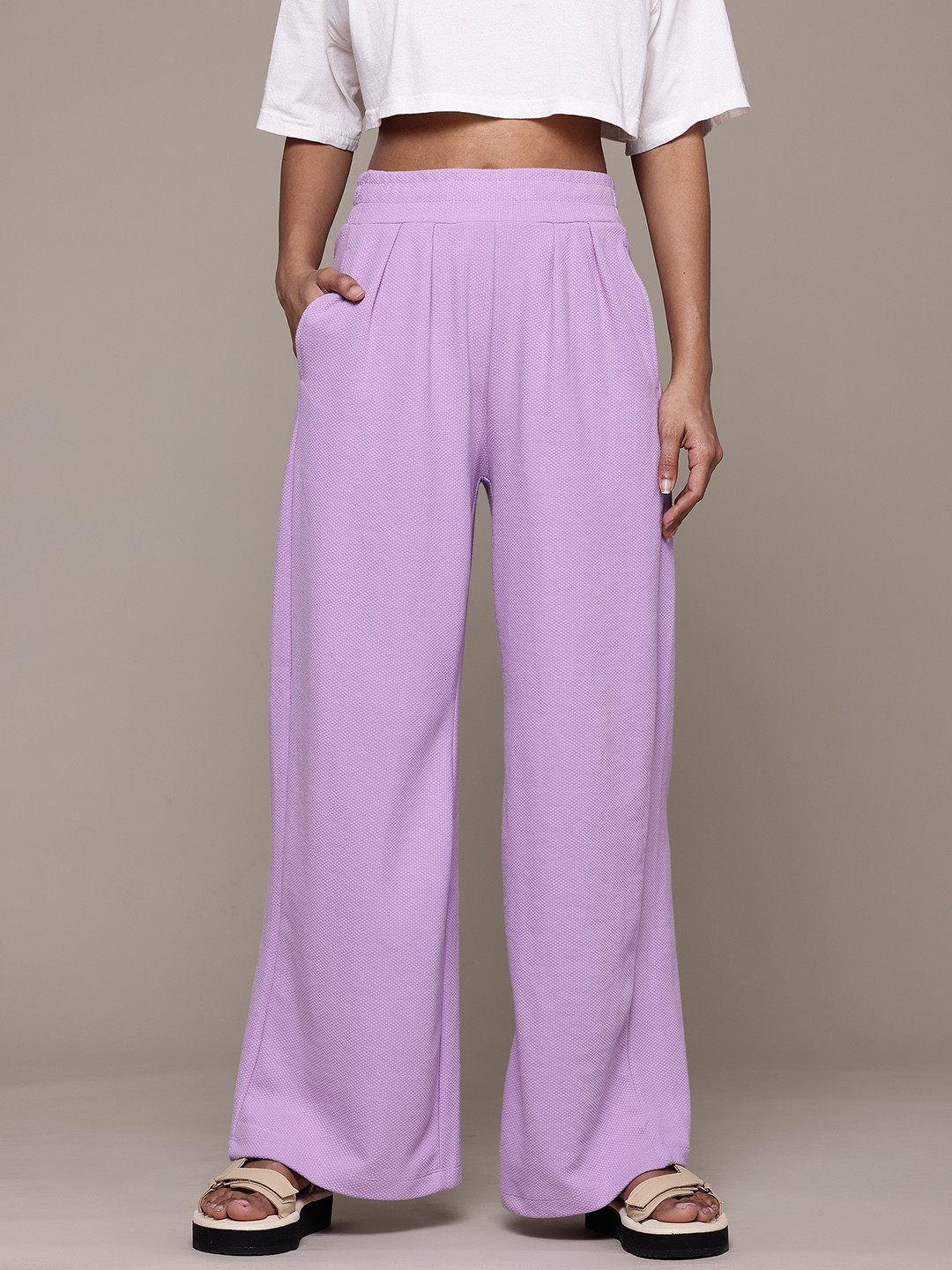 The Roadster Lifestyle Co. Women Textured Pleated Pull-Up Korean Pants