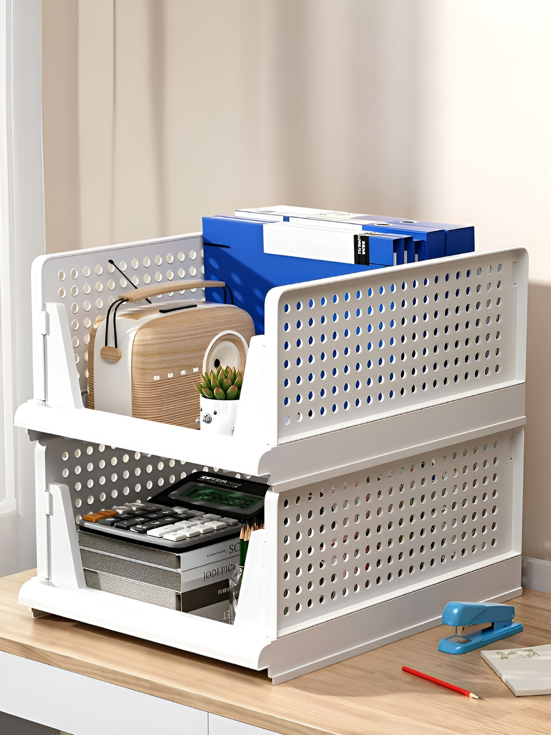 Kuber Industries White 2 Pieces Textured Drawer Organisers