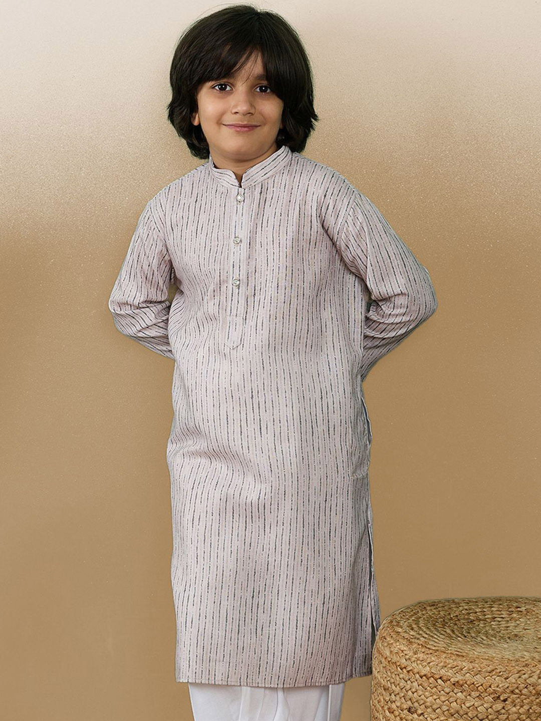 Here&Now X Sanwara Dapper & Dazzling Boys Striped Cotton Straight Kurta