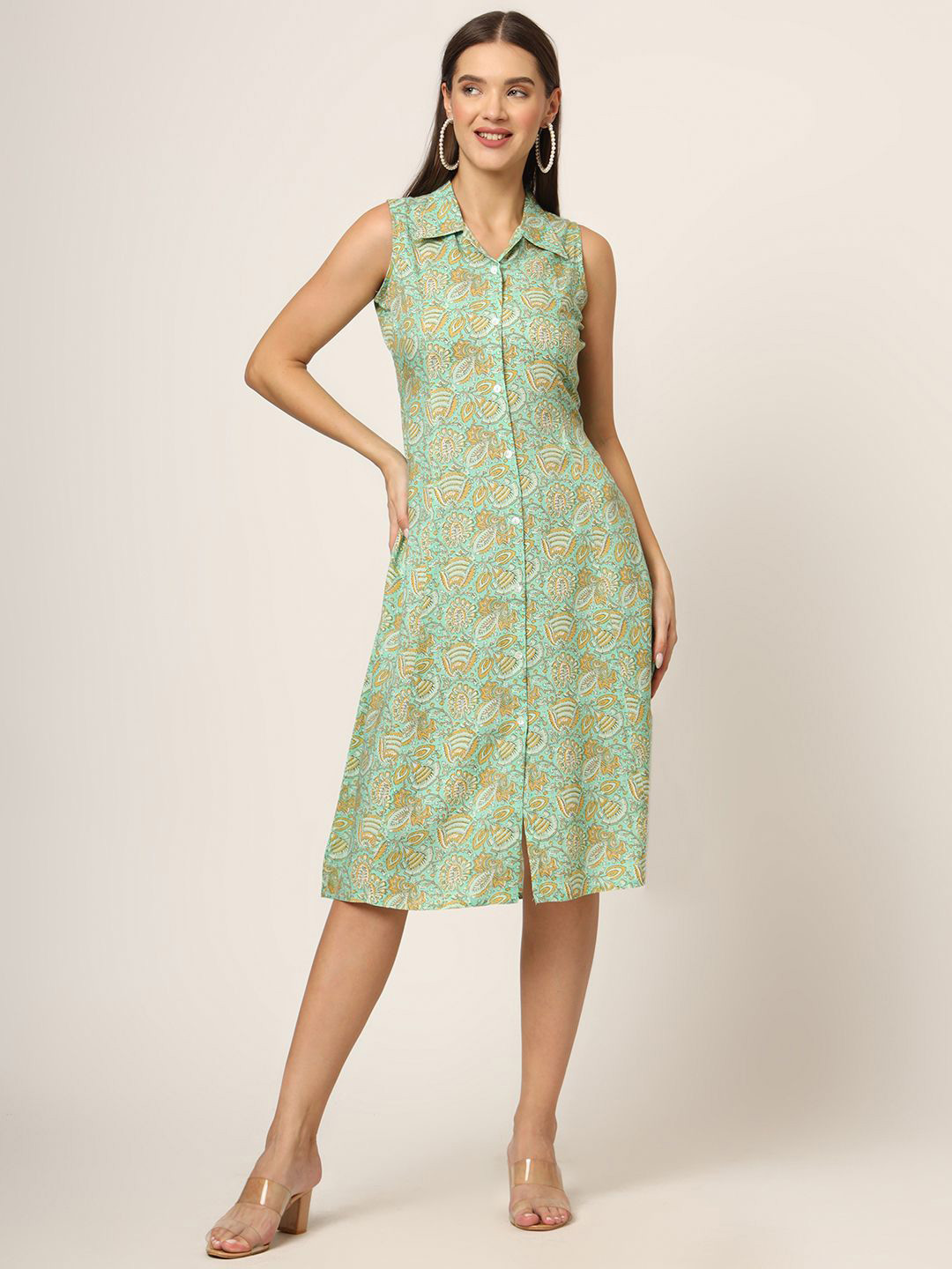 Divena Floral Print Sleeveless Shirt Dress