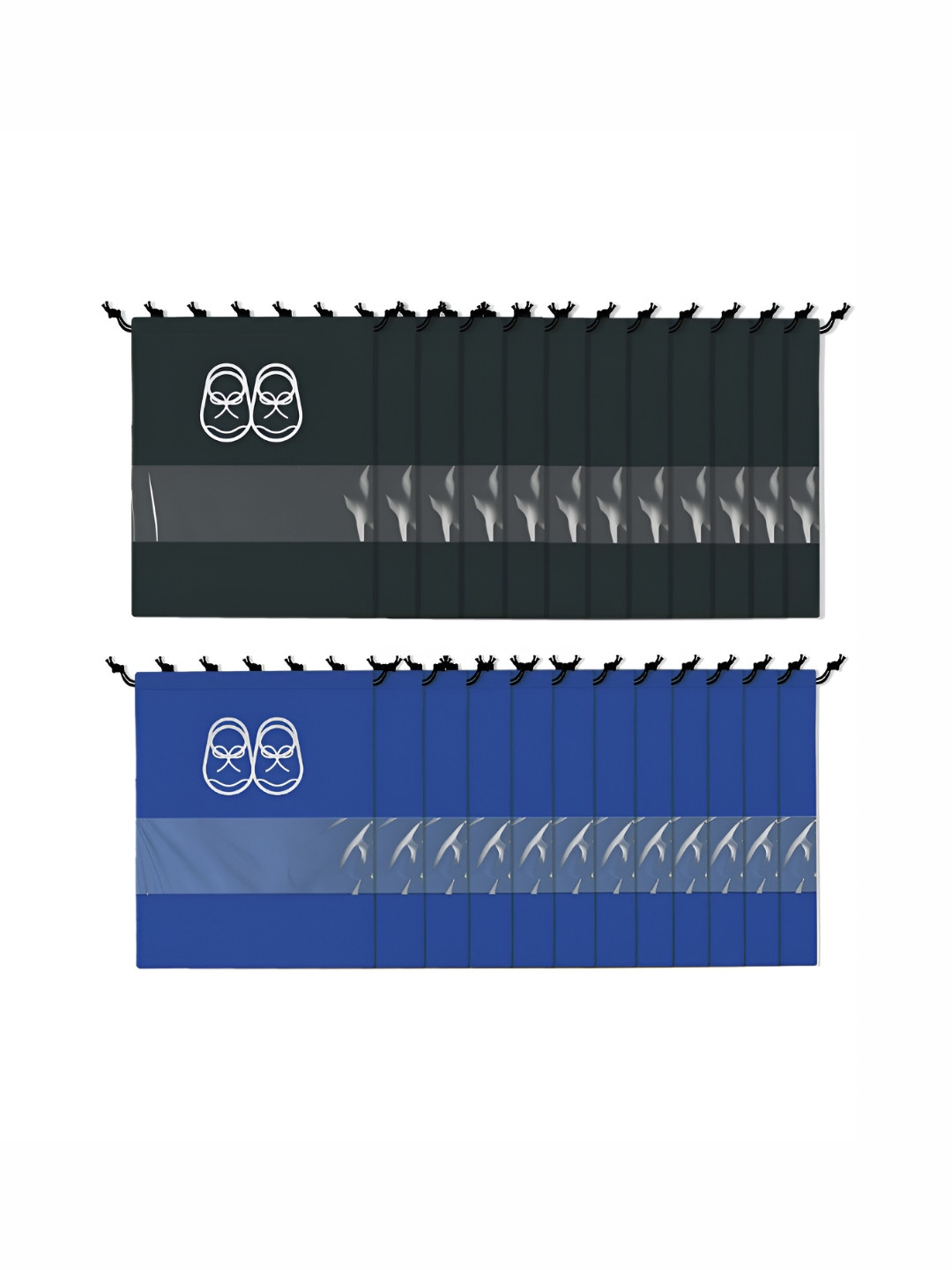 Kuber Industries Blue & Black Set of 24 Shoe Cover Bags with Transparent Window