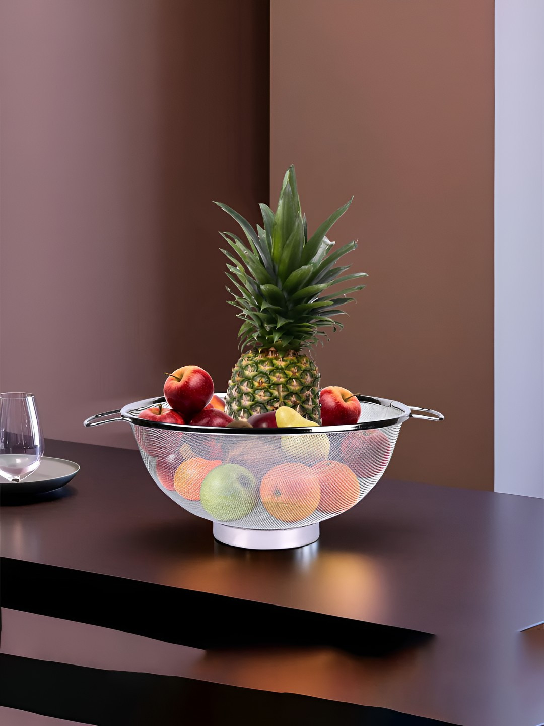 Kuber Industries Stainless Steel Mesh Fruit Basket With Handle