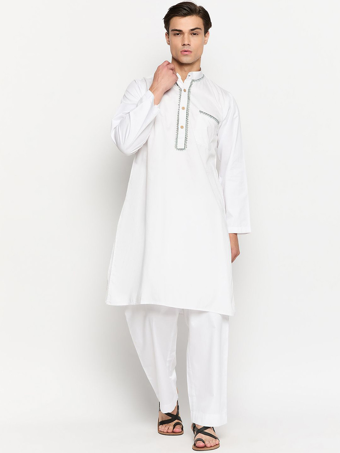 NABIA Mandarin Collar Cotton Pathani Kurta