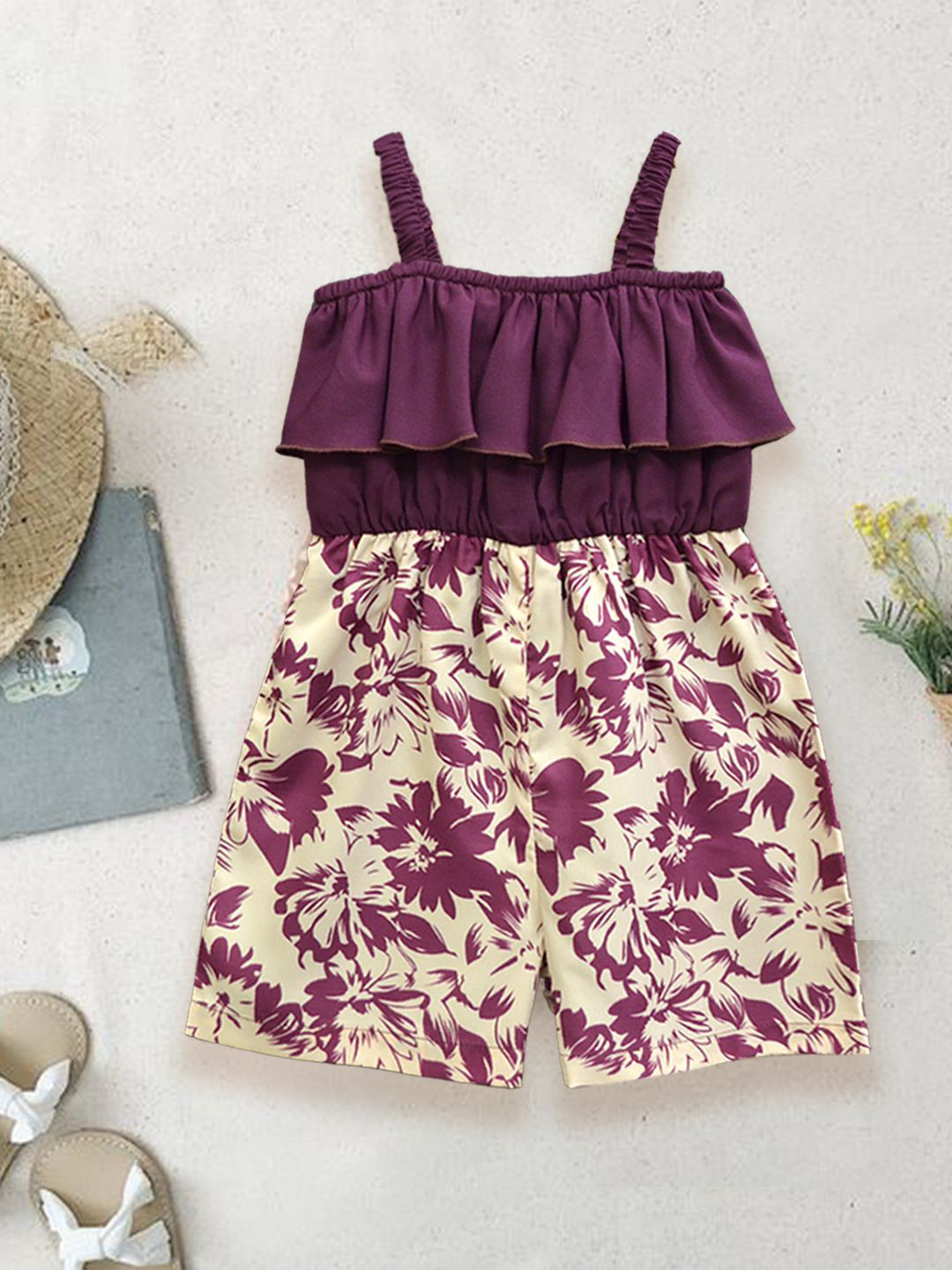 A.T.U.N. Girls Floral Printed Rompers