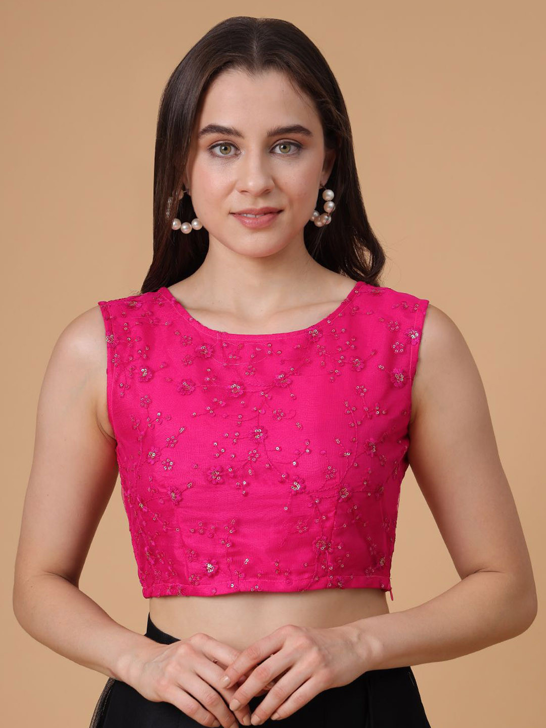 Frolic Rolic Magenta Pink Embroidered Net Blouse