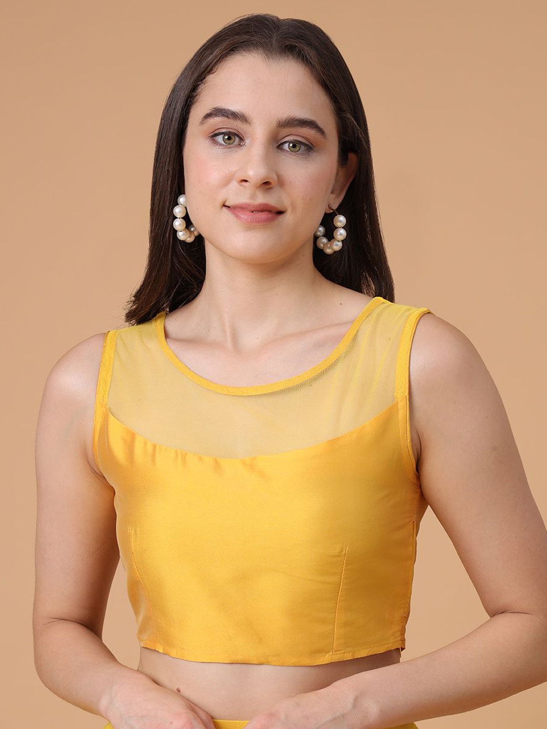 Frolic Rolic Yellow Silk Blend Net Detail Blouse