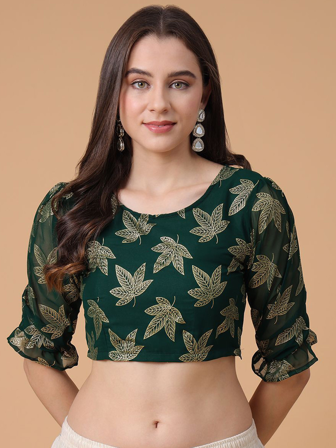 Frolic Rolic Foil Print Georgette Round Neck Blouse
