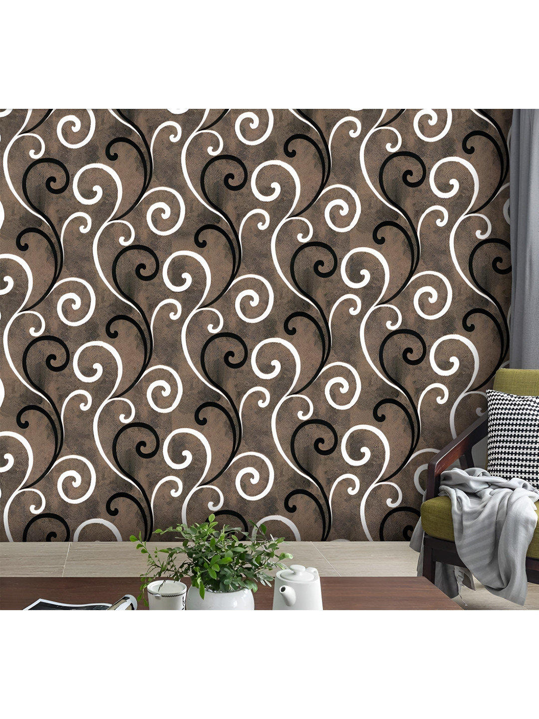 Aura Brown & White Printed Water Proof Wall Sticker