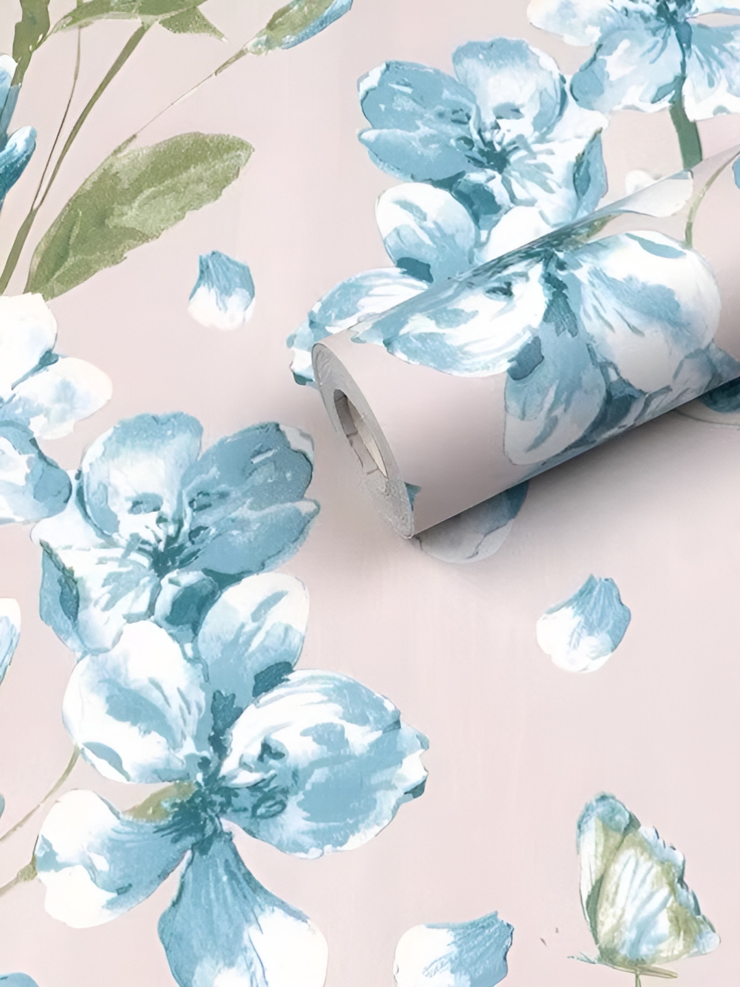 Aura Peach oloured & Blue Printed Self Adhesive Wall Sticker