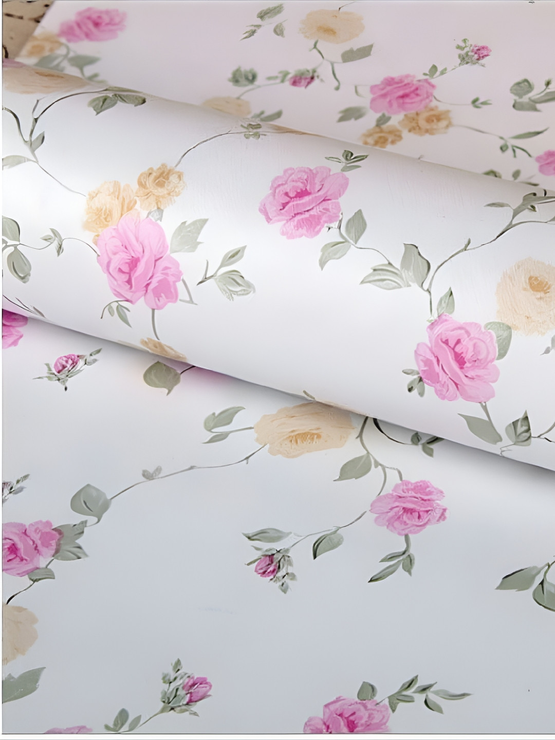 Aura White & Pink 3D Floral Printed Self Adhesive Wall Sticker