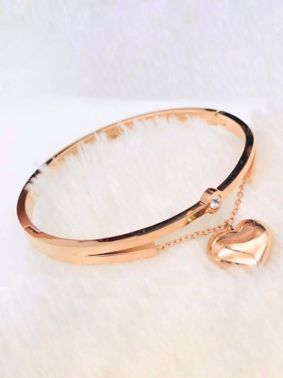 The Pari Rose Gold-Plated Stainless Steel Stones Studded Openable Bangle-Style Bracelet