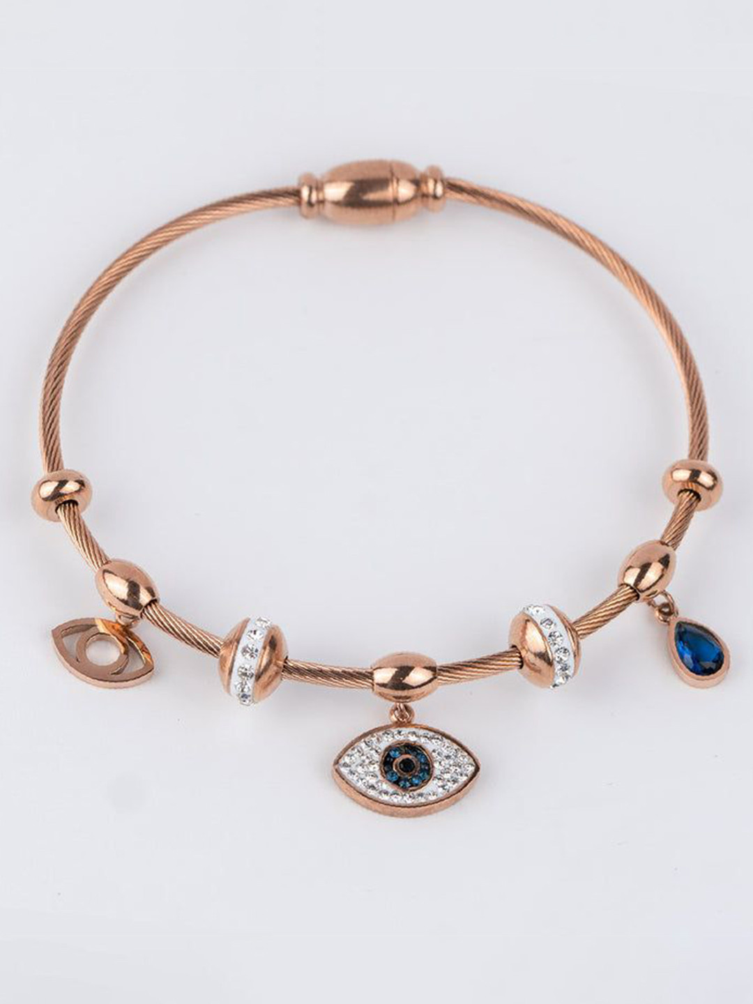 The Pari Rose Gold-Plated Stainless Steel Cubic Zirconia Bangle-Style Bracelet