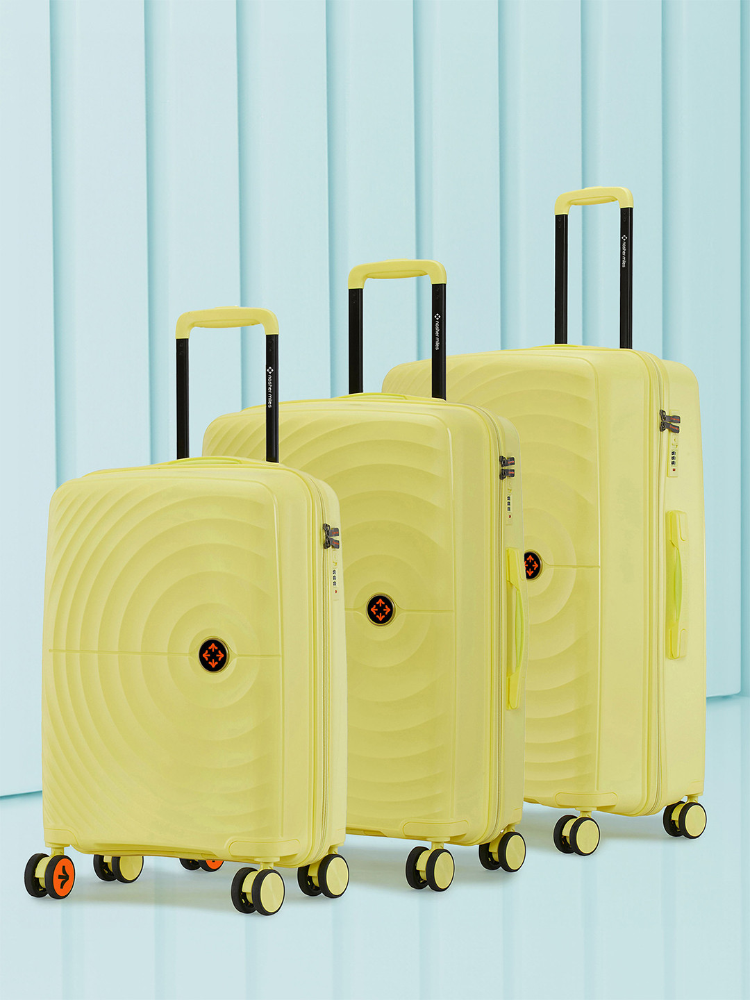 Nasher Miles Seattle Hard-Side Polypropylene Set of 3 S/M/L Yellow Trolley Bags 55-65-75cm