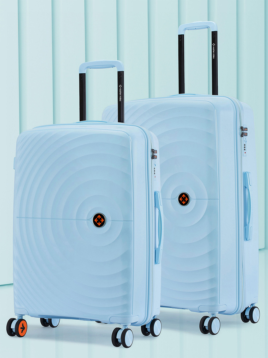 Nasher Miles Seattle Hard-Sided Polypropylene Set of 2 M/L Light Blue Trolley Bags 65-75cm