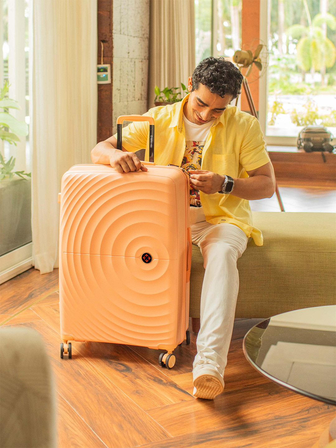 Nasher Miles Seattle Hard-Sided Polypropylene Medium Peach Trolley Bag - 24 Inch (65 cm)