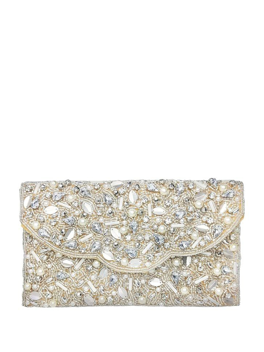FRINGES Crystal Embellished Envelope Clutch