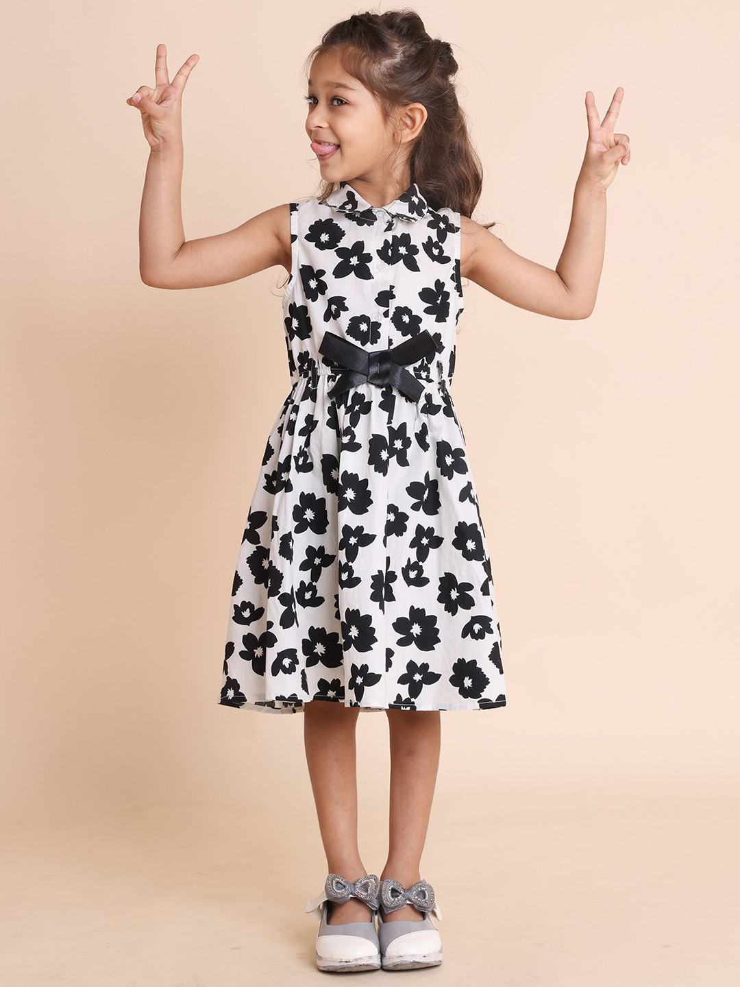 House of Spades Floral Print Shirt Collar Fit & Flare Midi Dress