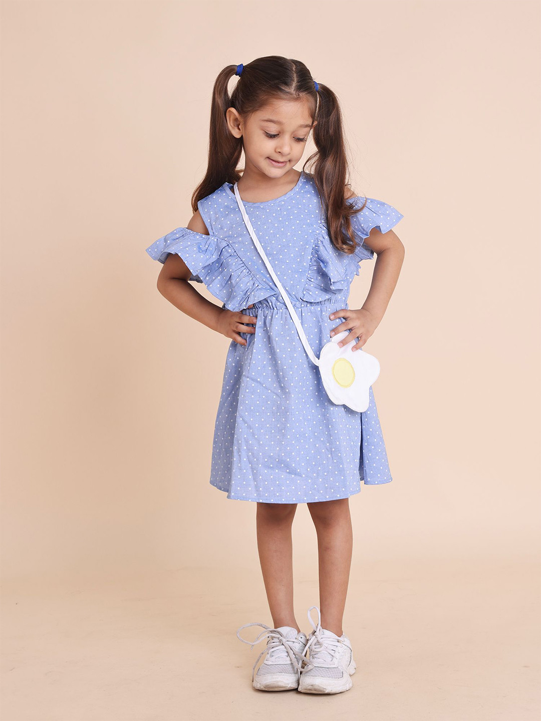 House of Spades Polka Dots Printed Flutter Sleeve Fit & Flare Dress