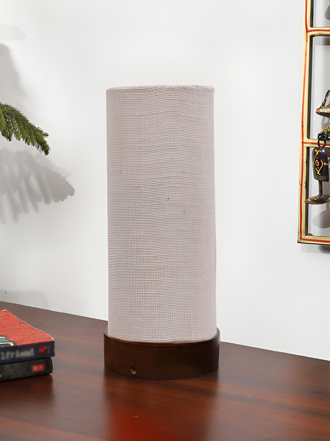 Devansh White Textured Wood Contemporary Cylindrical Shaped Table Lamp