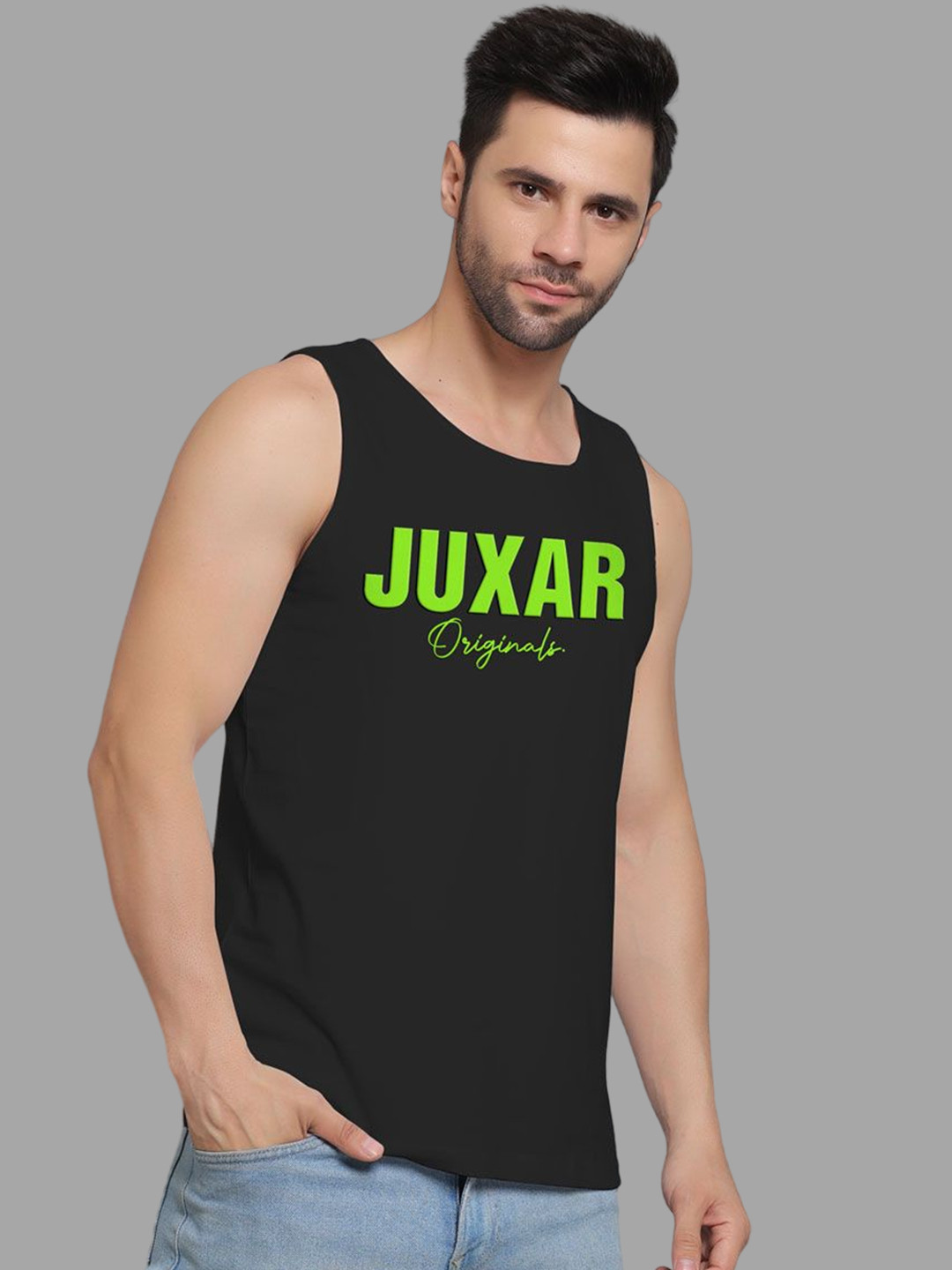 Juxar Men Printed Pure Cotton Gym Vests JUX-18-BK-NEO-XS