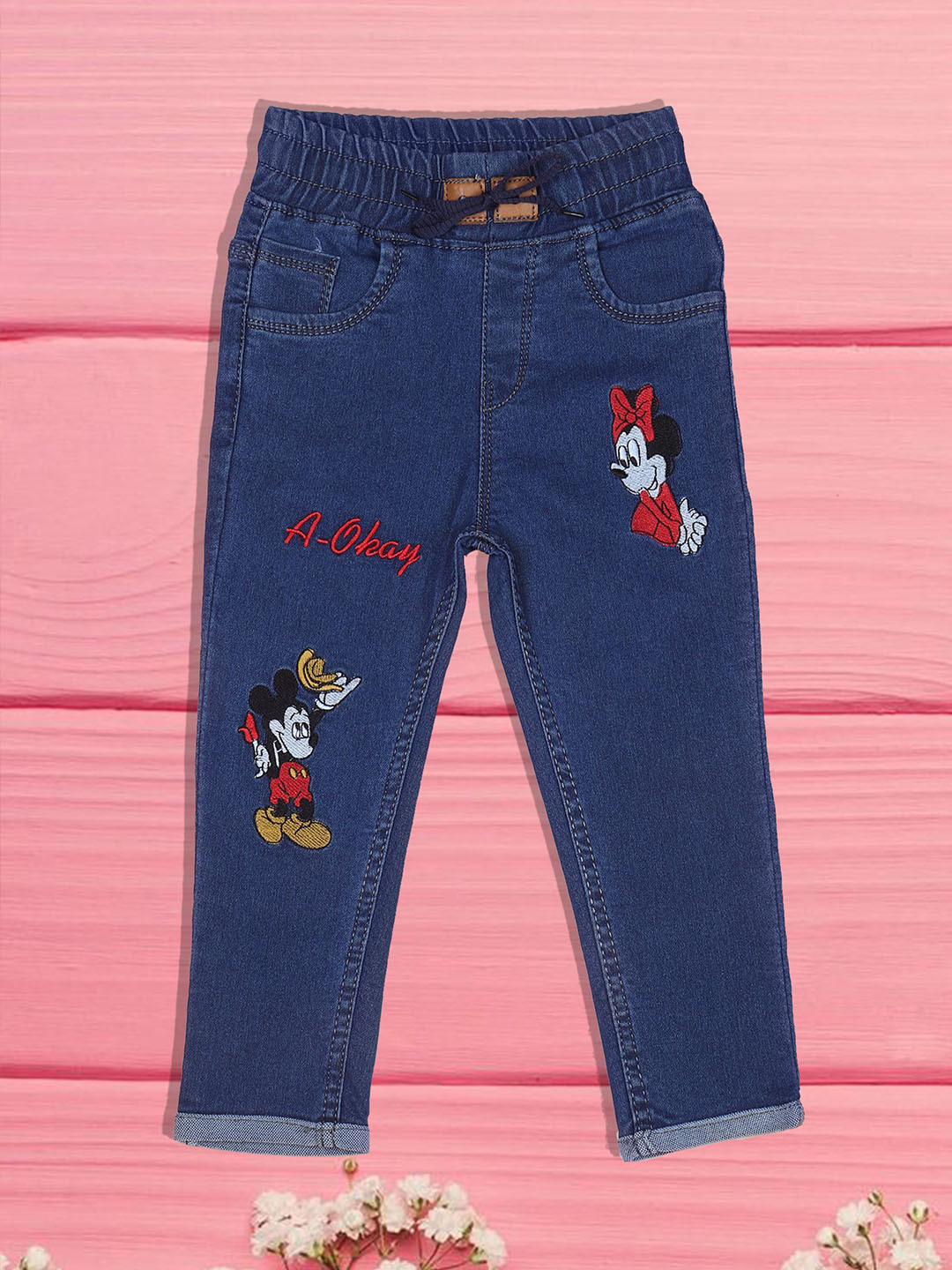 F2M Girls Low Distress Embroidered High Waist Jeans