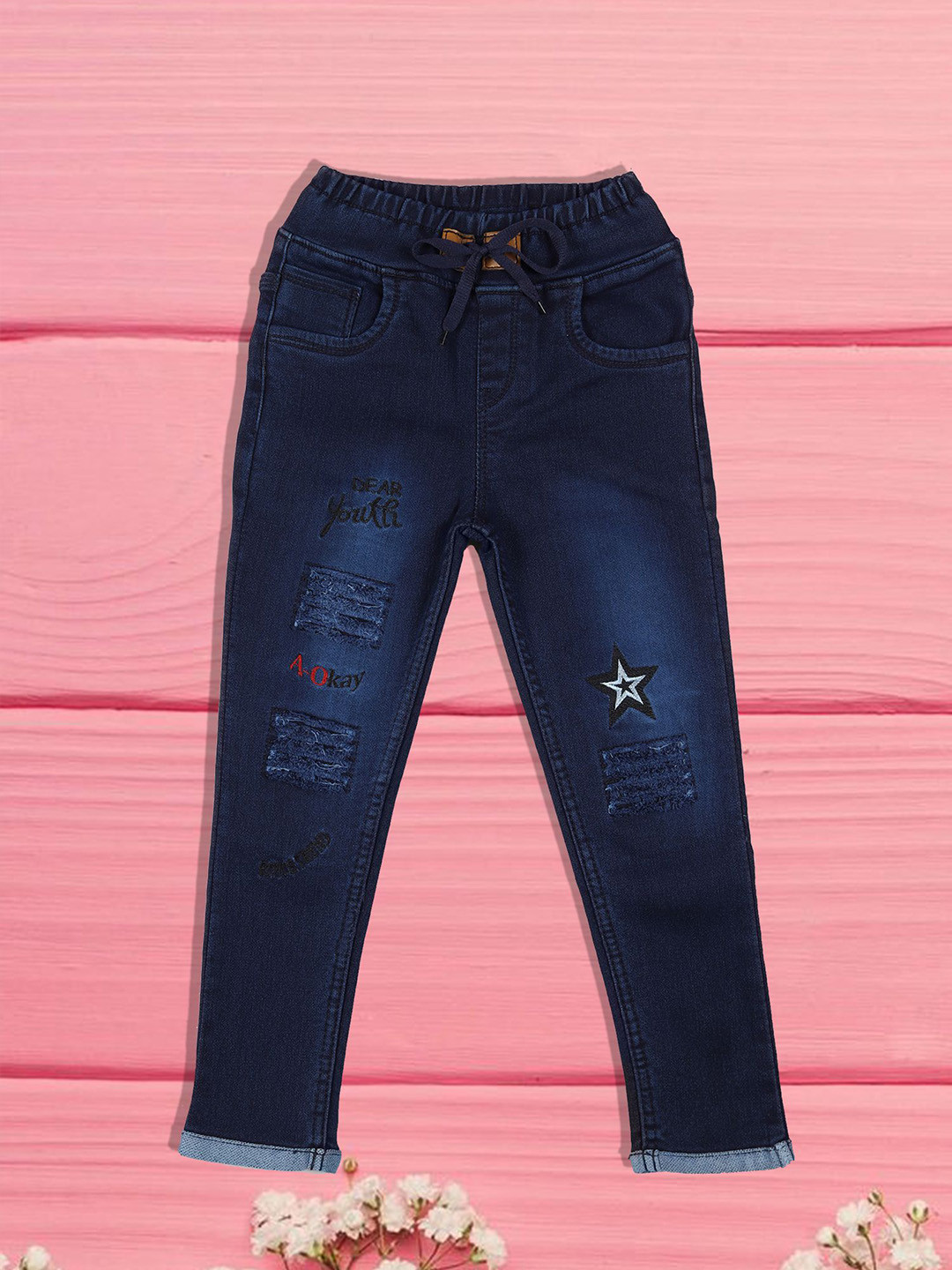 F2M Boys Slash Knee Light Fade Acid Wash Comfort fit Jeans