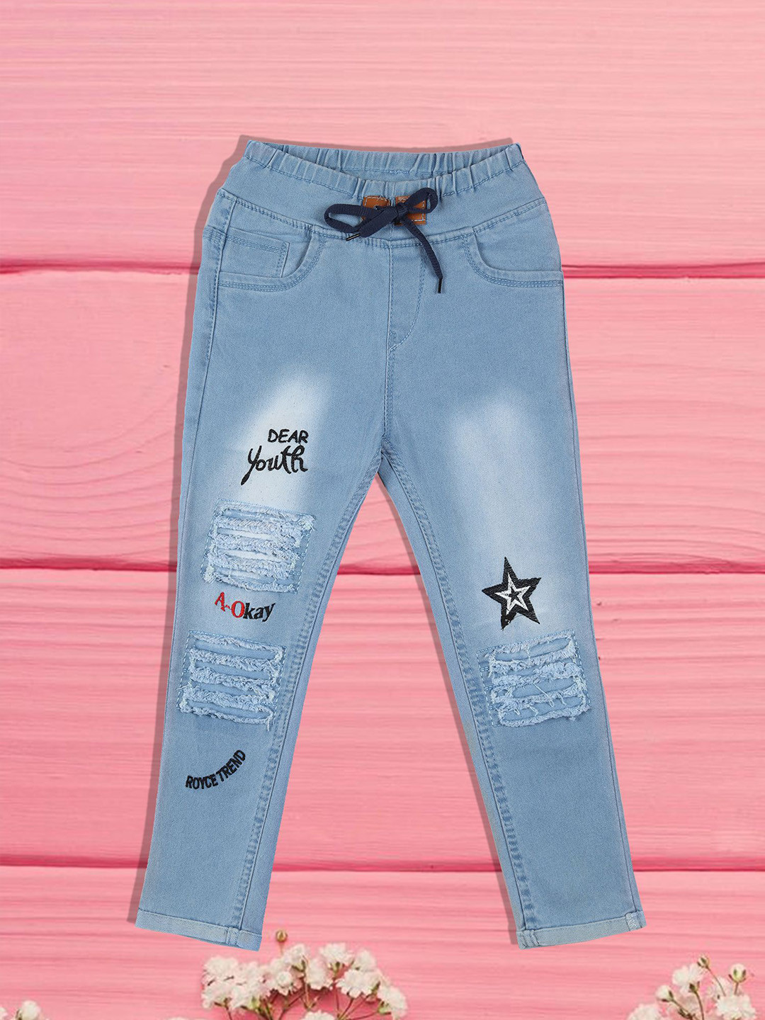 F2M Boys Mid-Rise Mildly Distressed Light Fade Acid Wash Jeans