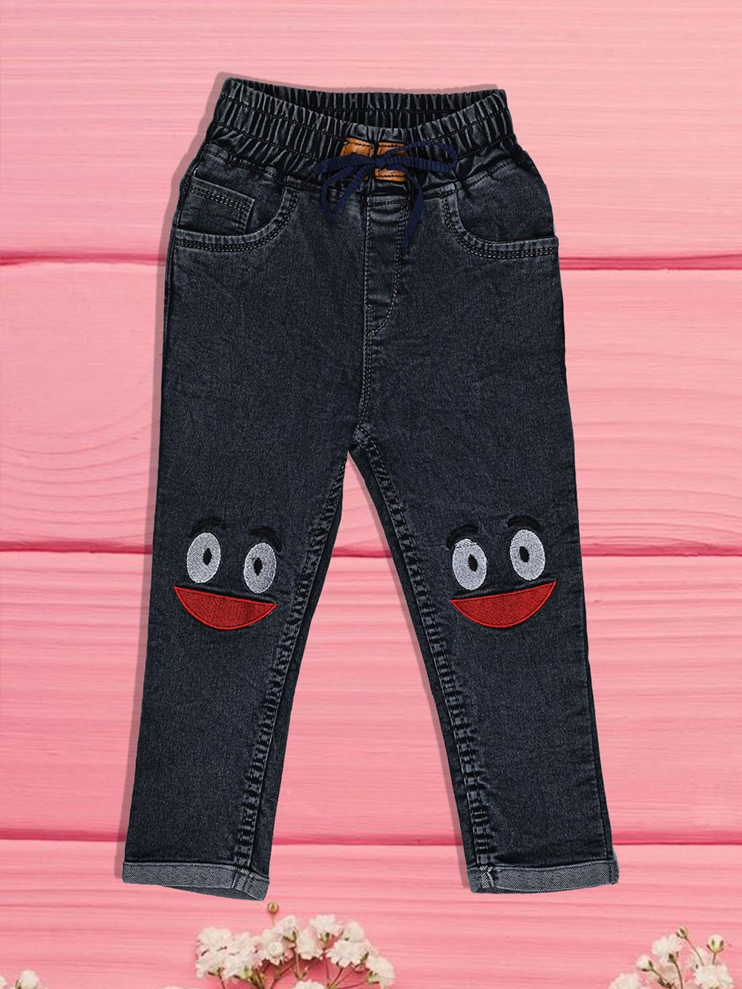 F2M Unisex Kids Mid-RiseEmbroidered Stretchable Jeans