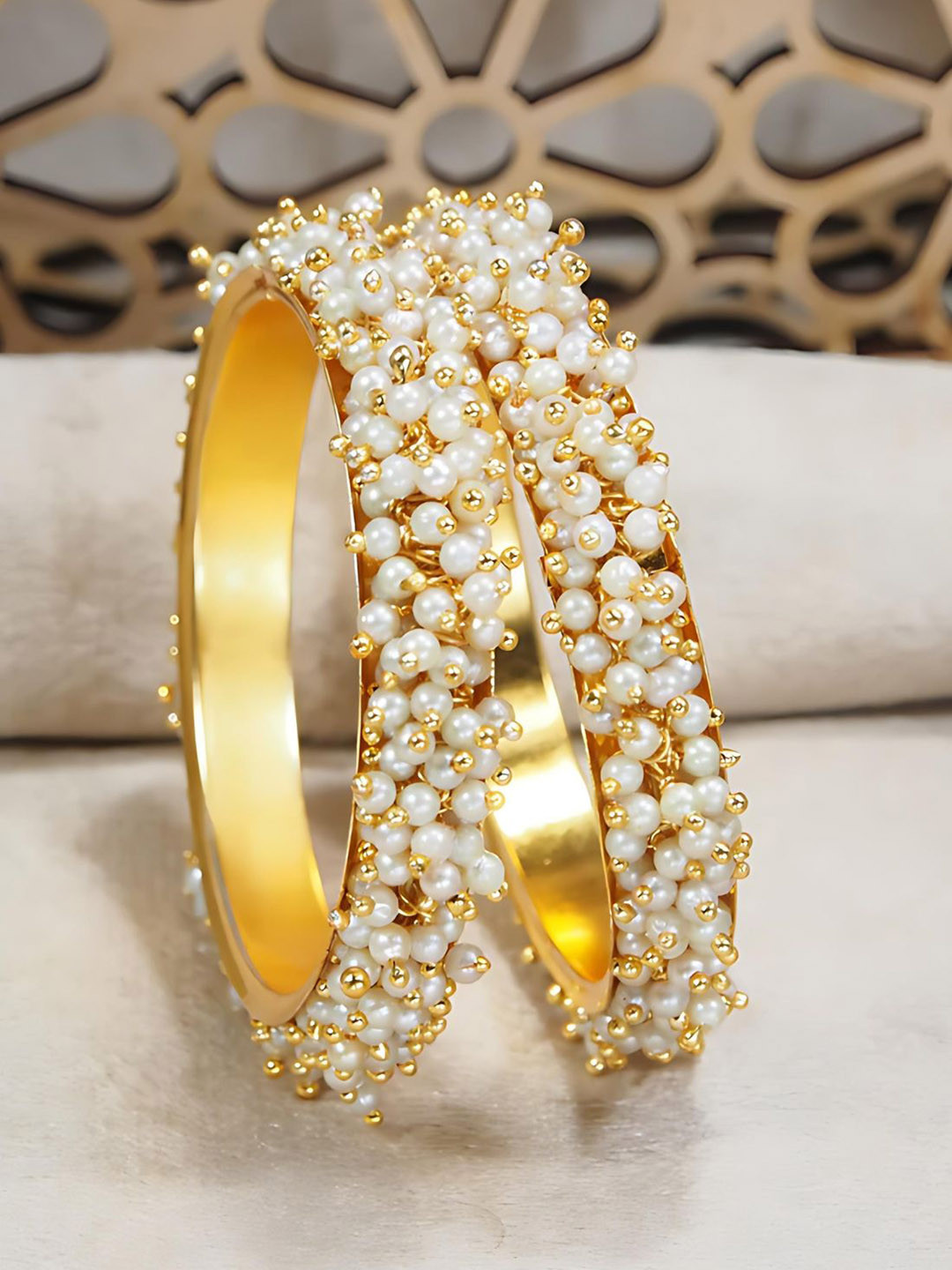 Zindura Set Of 2 Gold Plated Beaded Bangles