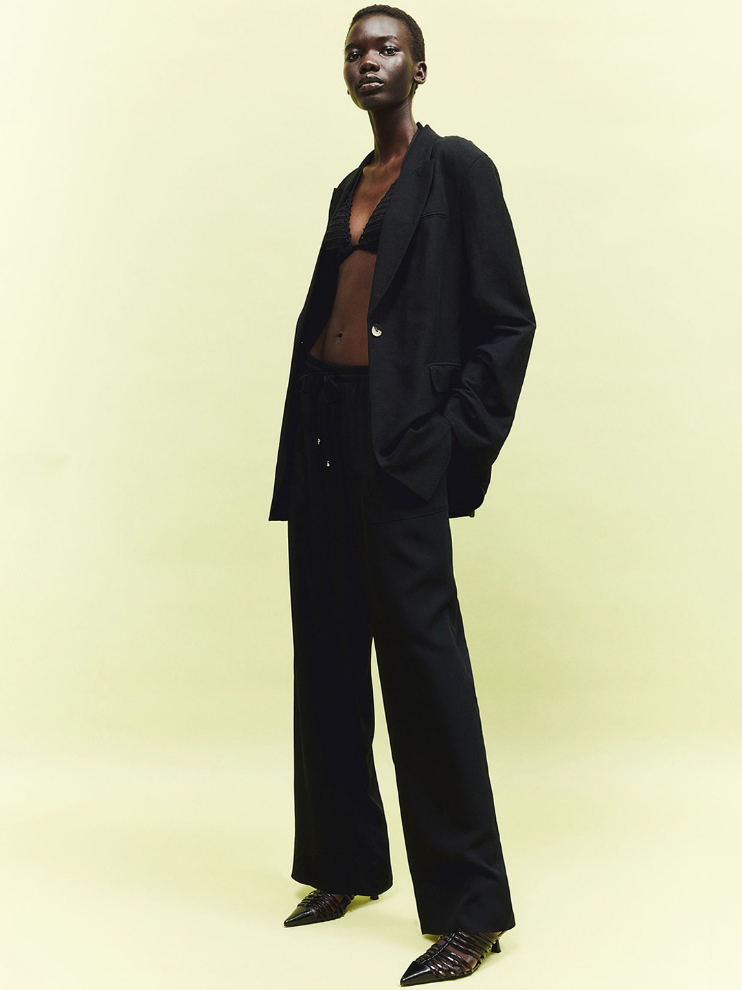 H&M Viscose Mid-Rise Loose Fit Drawstring Trousers