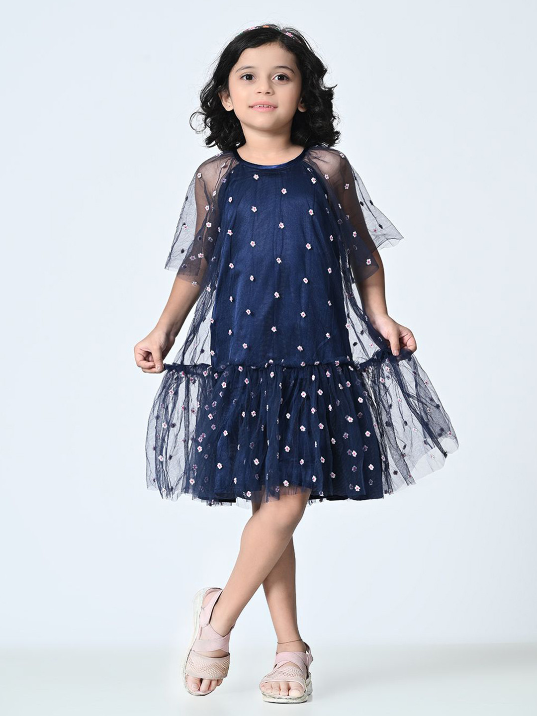 Rue Collection Embellished Print Net Drop-Waist Dress