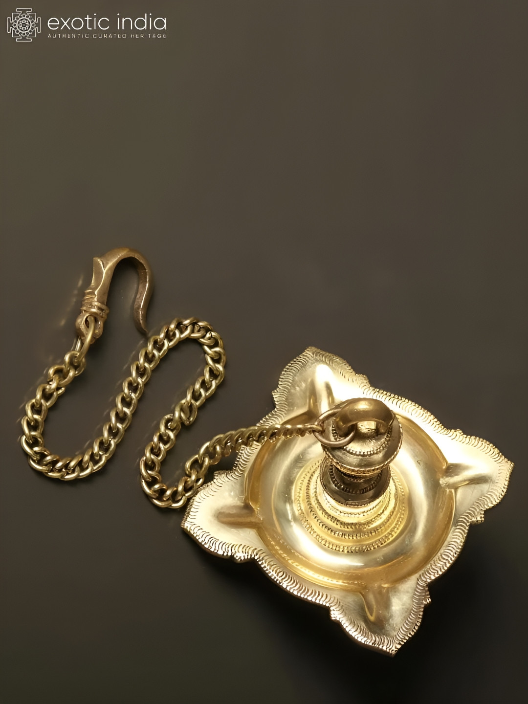 Exotic India Brass Four Wicks Wall Hanging Lamp