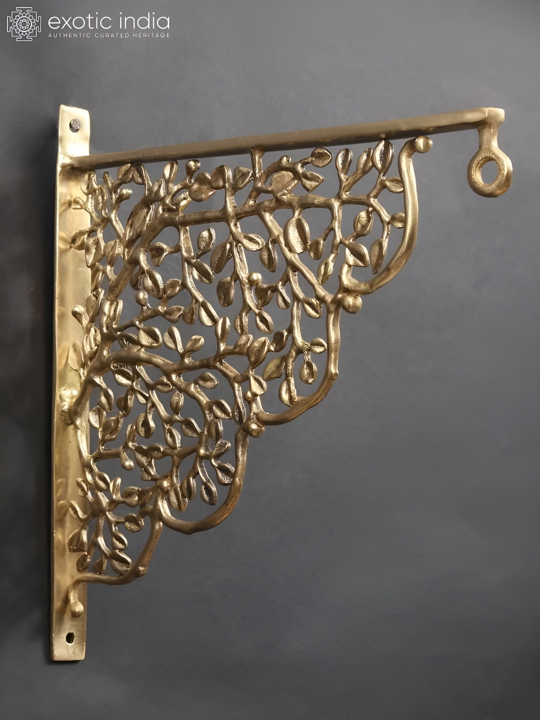 Exotic India Tree Design Brass Glossy Hall Wall Hangings-11.5In