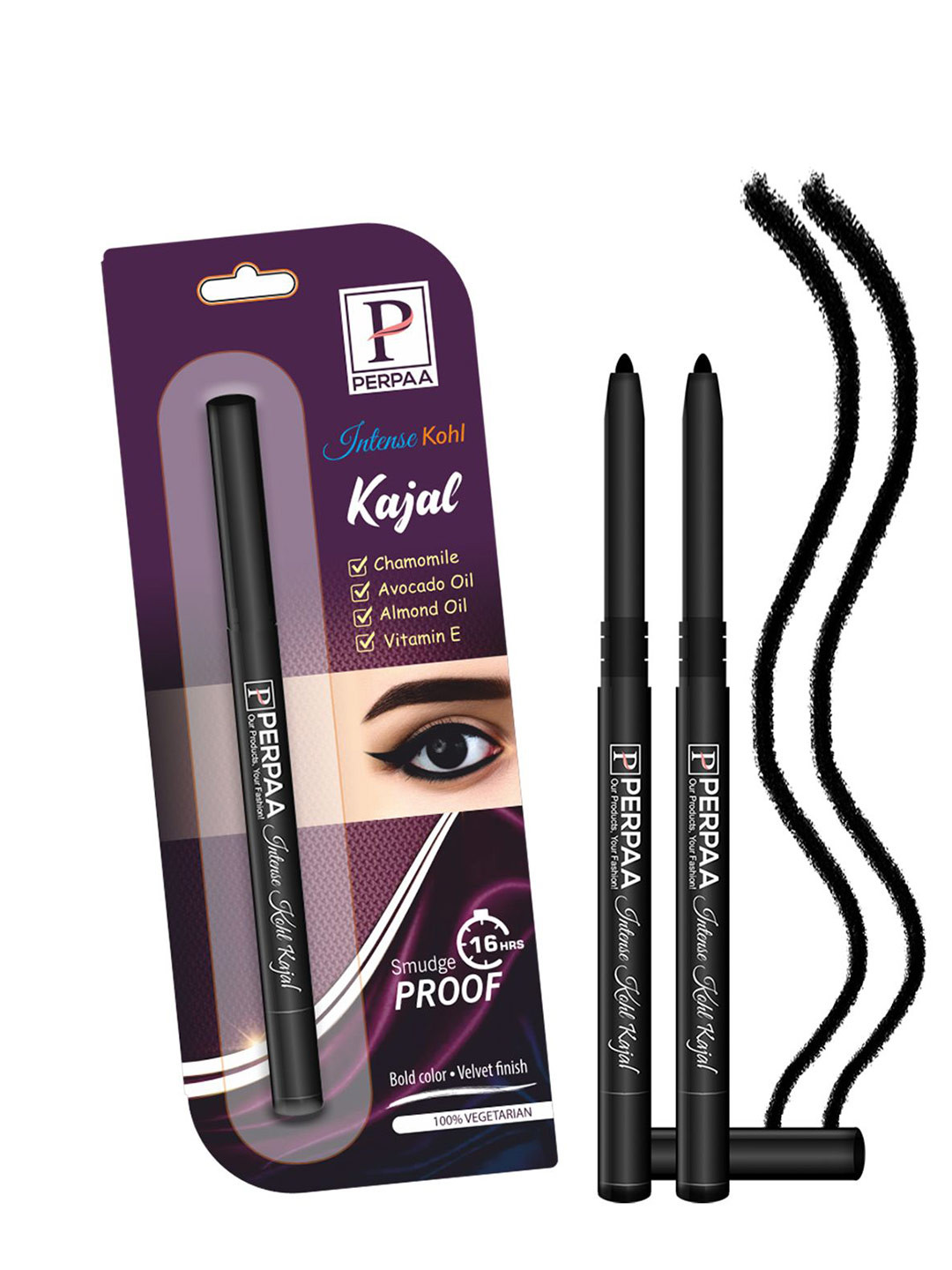 PERPAA Intense Set Of 2 Kohl Kajal Pencil - 0.35g Each - Black
