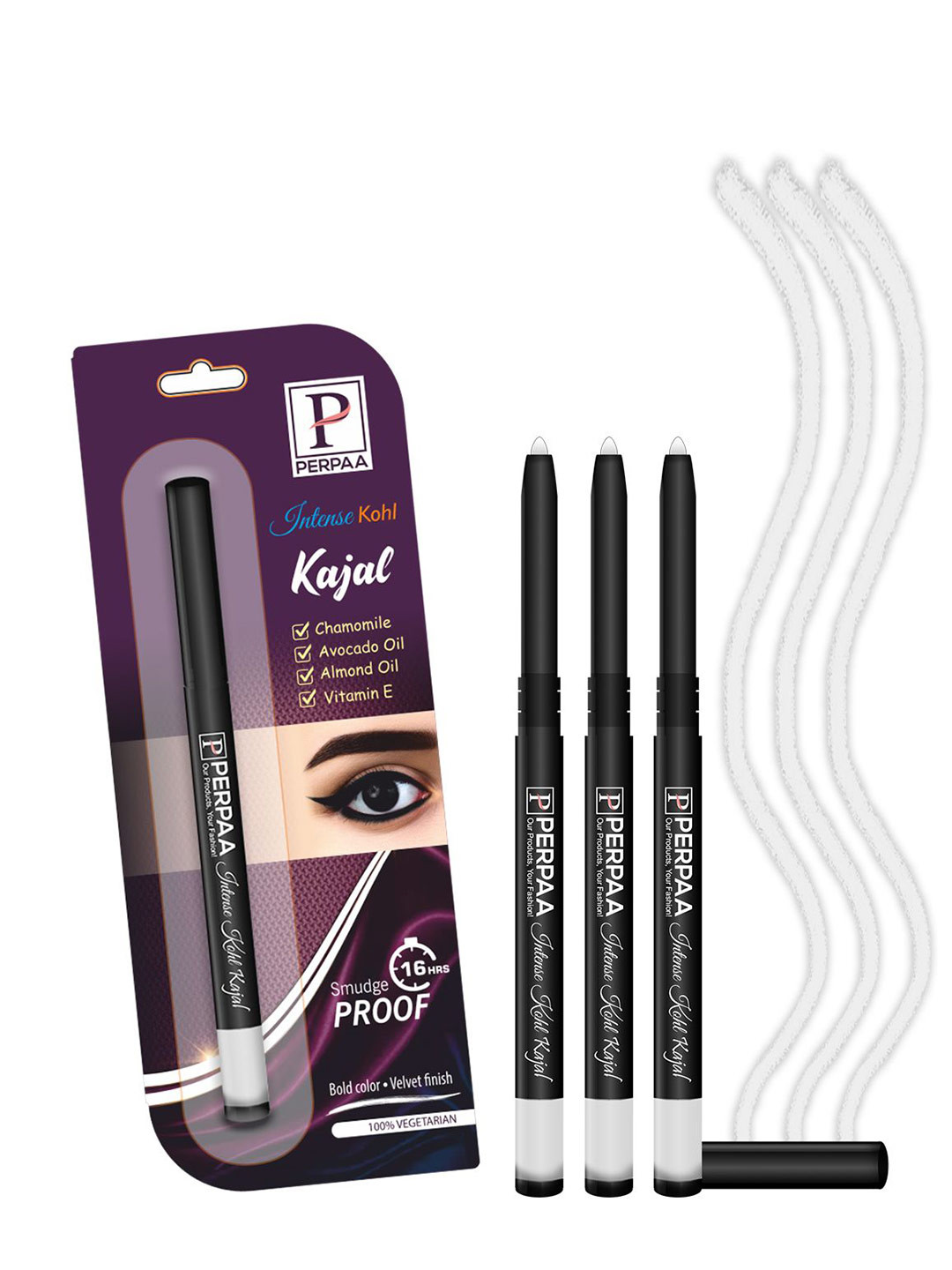 PERPAA Intense Set Of 3 Kohl Kajal Pencil - 0.35g Each - White