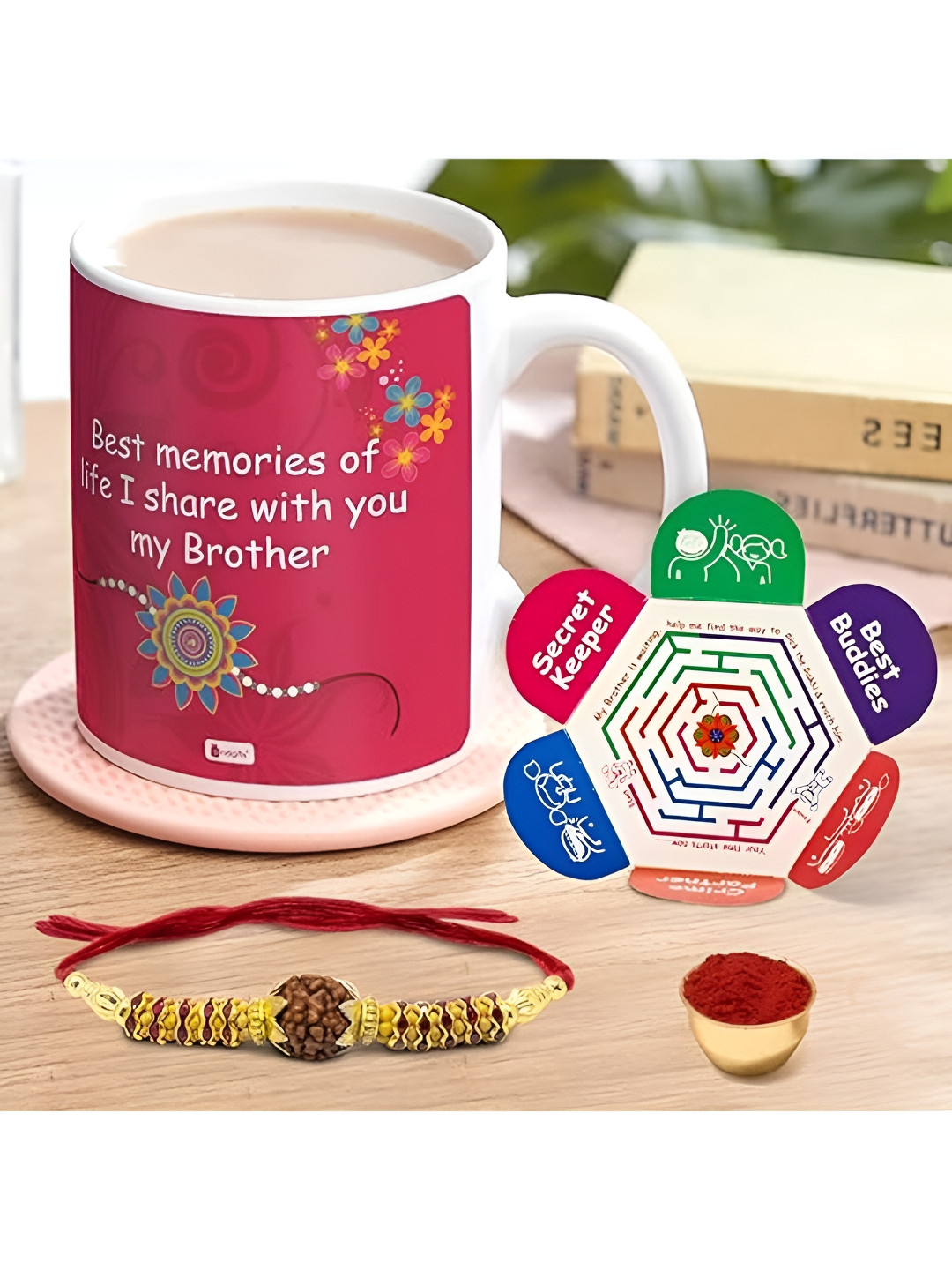 Indigifts Printed Ceramic Coffee Mug With Rakhi Gift Set