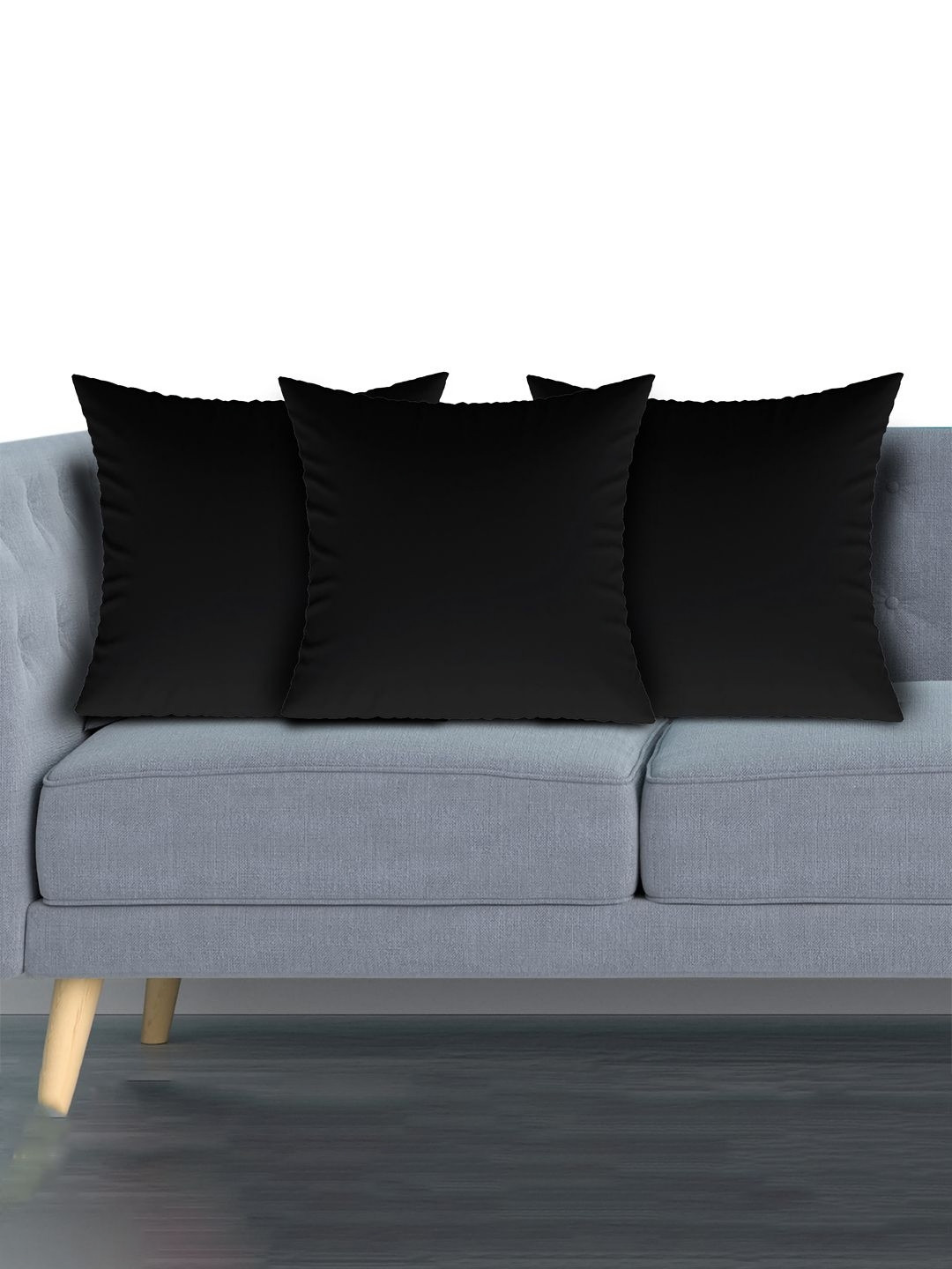 Kuber Industries Black 3 Pieces Square Breathable Cotton Pre-Filled Cushions