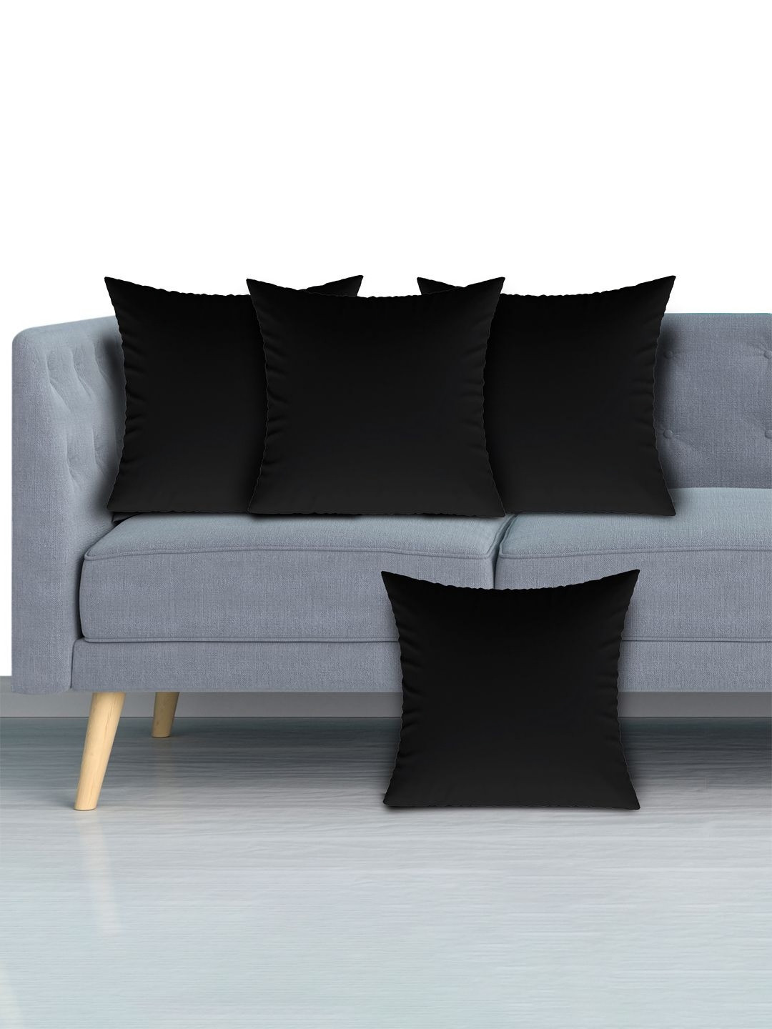Kuber Industries Black 4 Pieces Breathable Square Cotton Pre-Filled Cushions