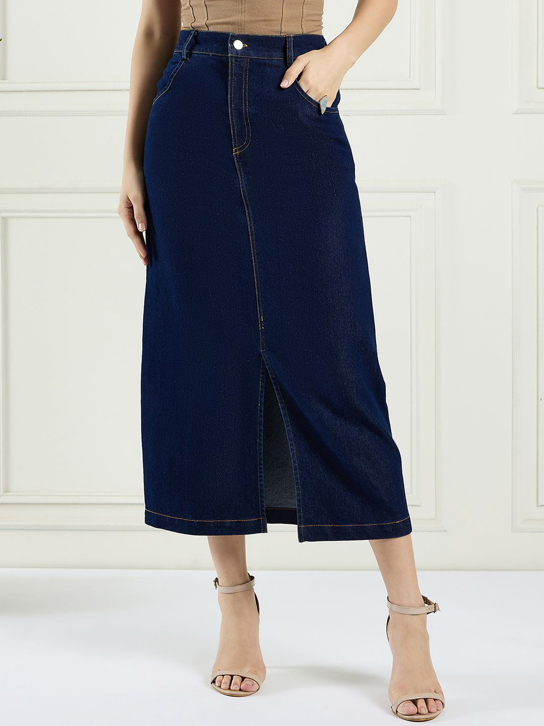 DRAPE AND DAZZLE Women A-Line Skirt With Front Slit