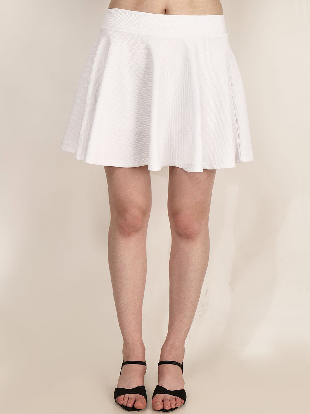 Frolic Rolic White Solid Polyester Mini Skirt
