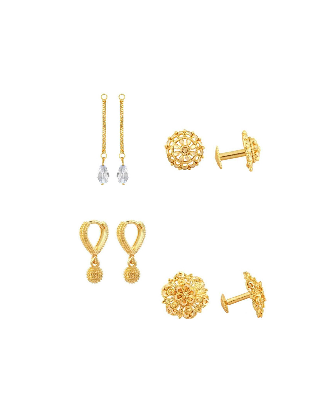 Vighnaharta Set Of 4 Floral Gold-Plated Cubic Zirconia Stud Earrings