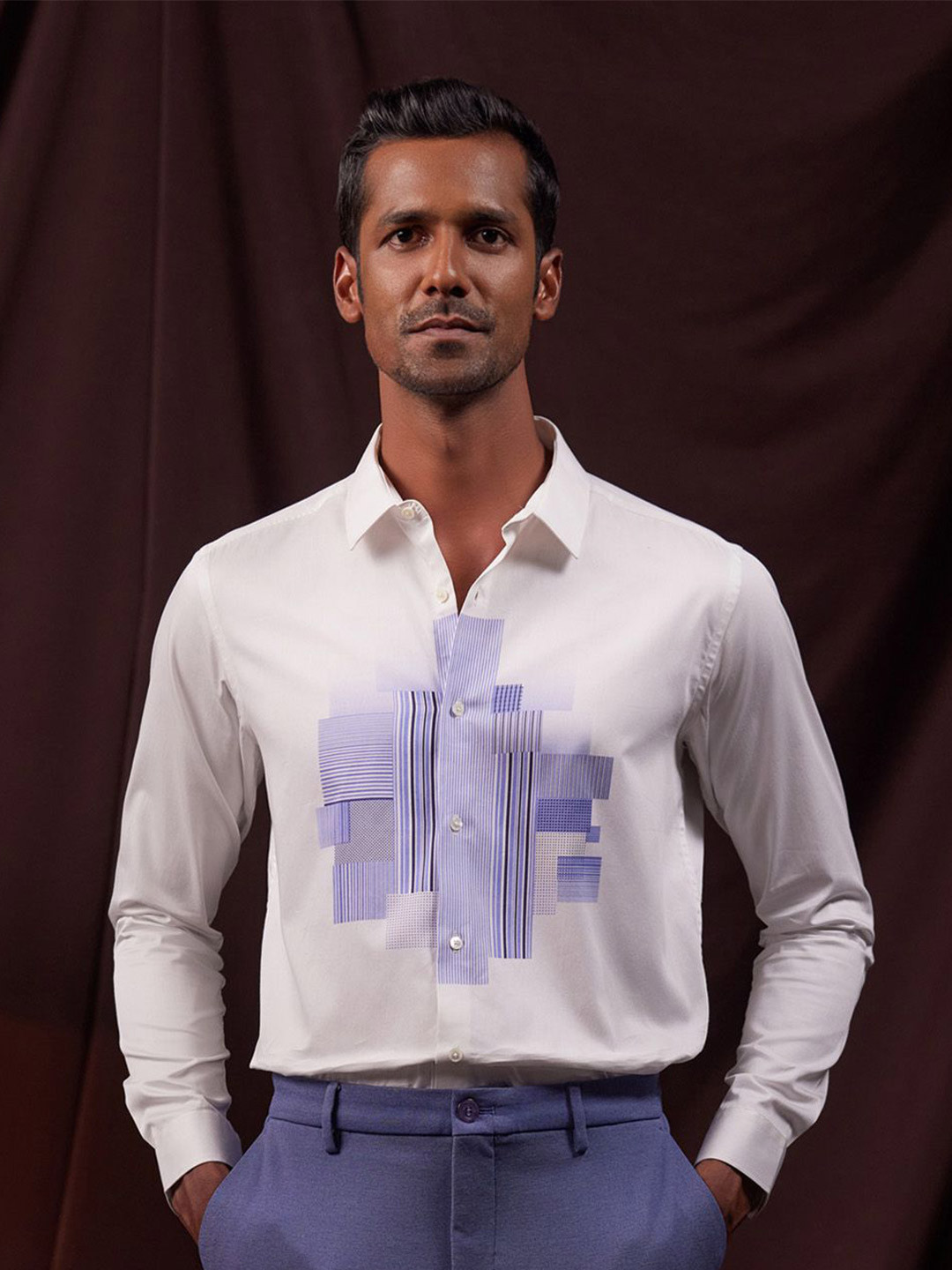 KINGDOM OF WHITE Men Slim Fit Opaque Geometric Party Shirt