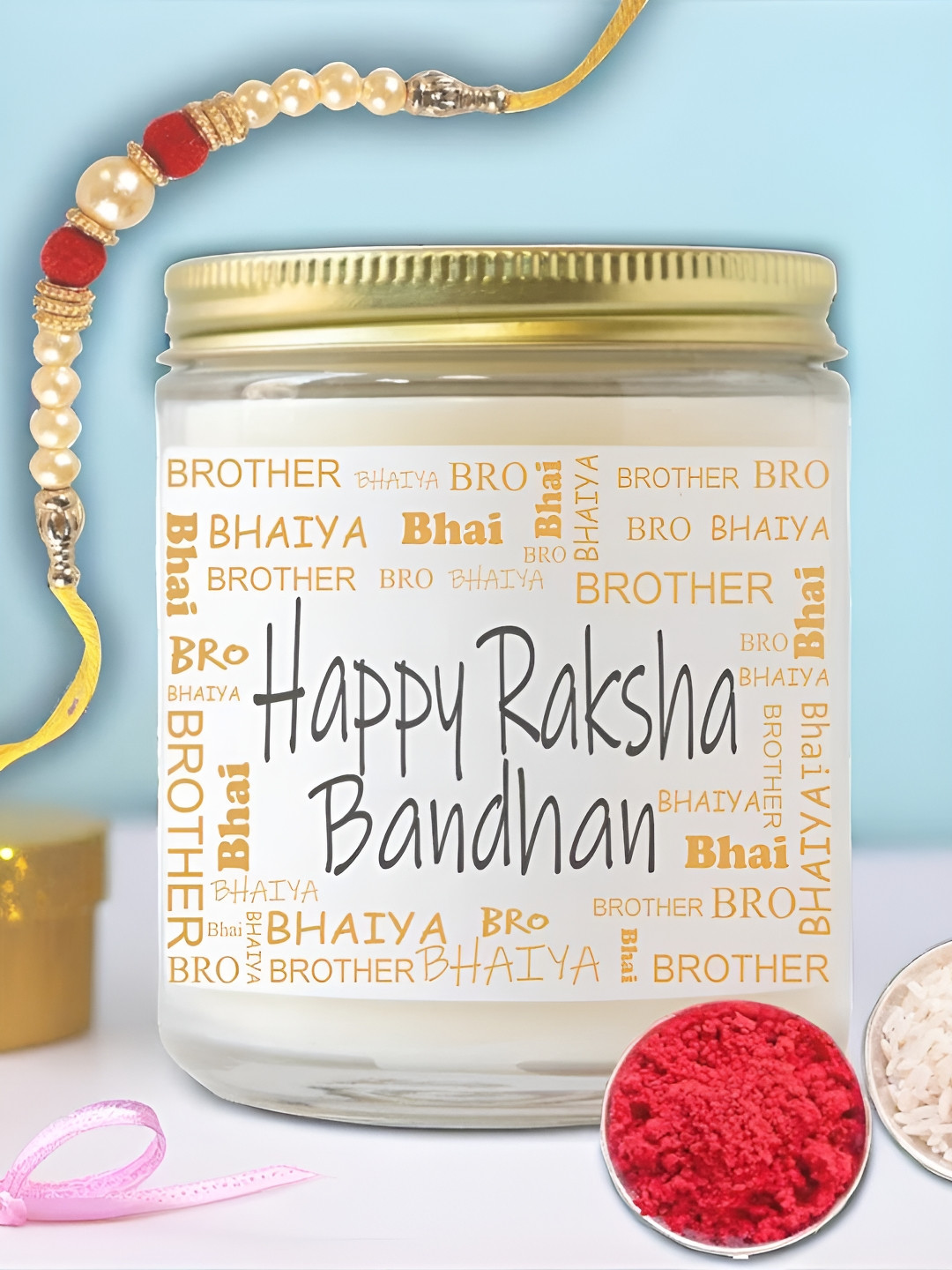 Aromatic Fables Set Of 2 Rakhi With Rose Scented Candle & Roli Chawal