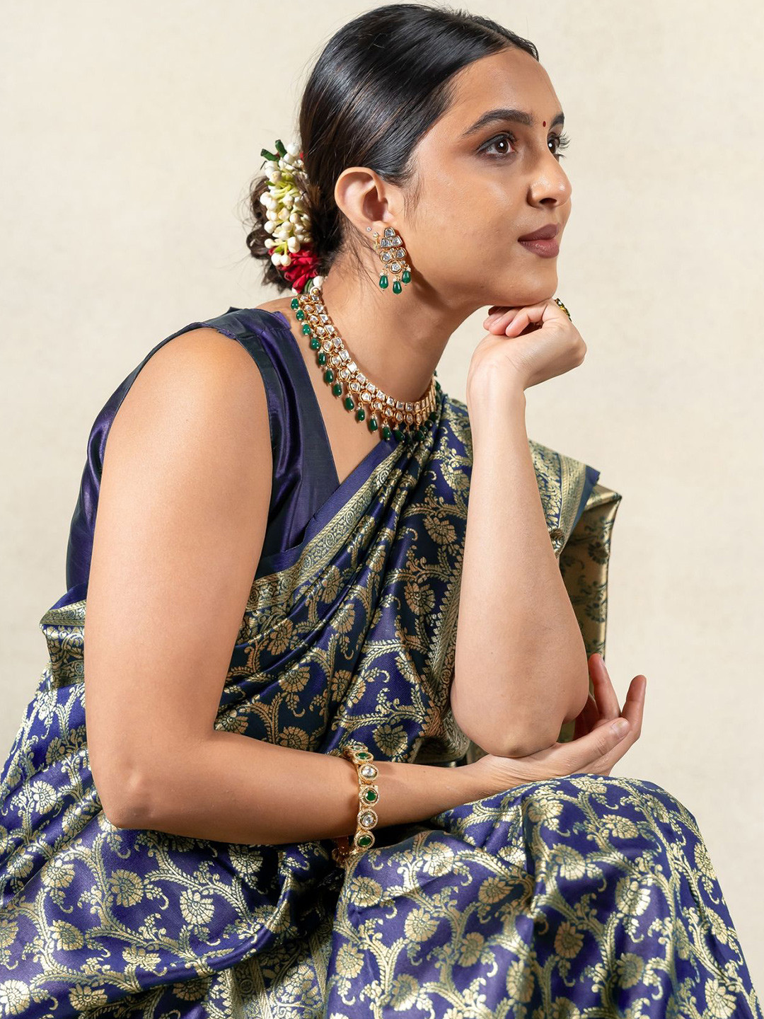 Subham Ethnic Motifs Zari Woven Saree With Blouse