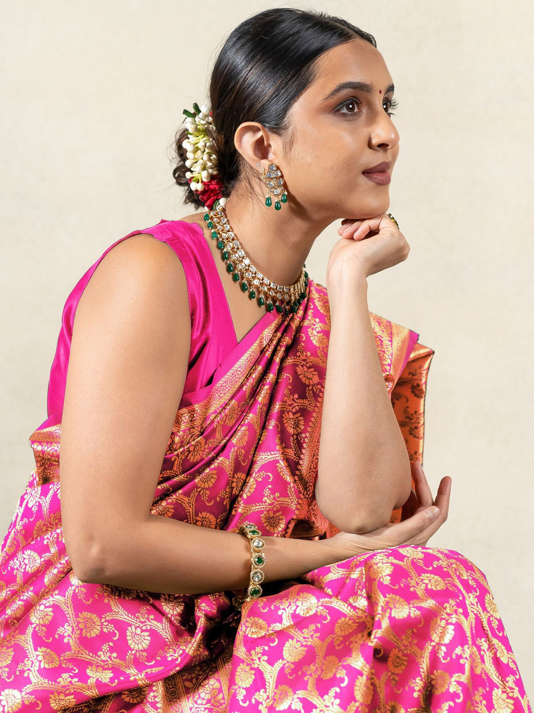 Subham Ethnic Motifs Zari Woven Saree With Blouse