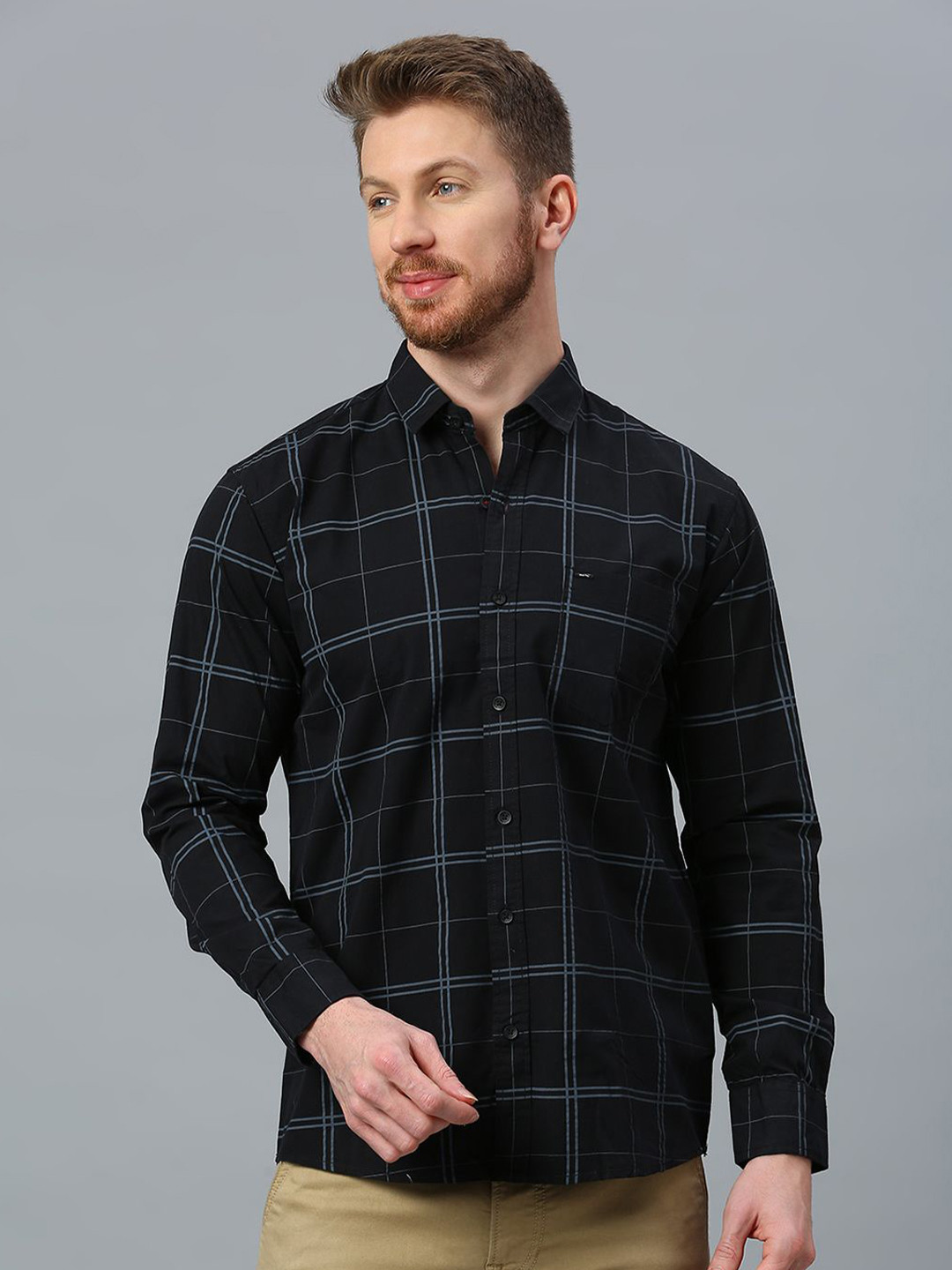Klub Fox Men Cotton Slim Fit Windowpane Checks Opaque Checked Casual Shirt