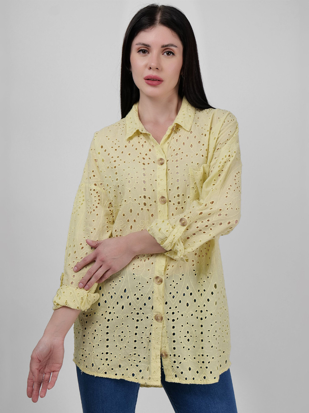 DRIRO Women Oversized Schiffli Shirt