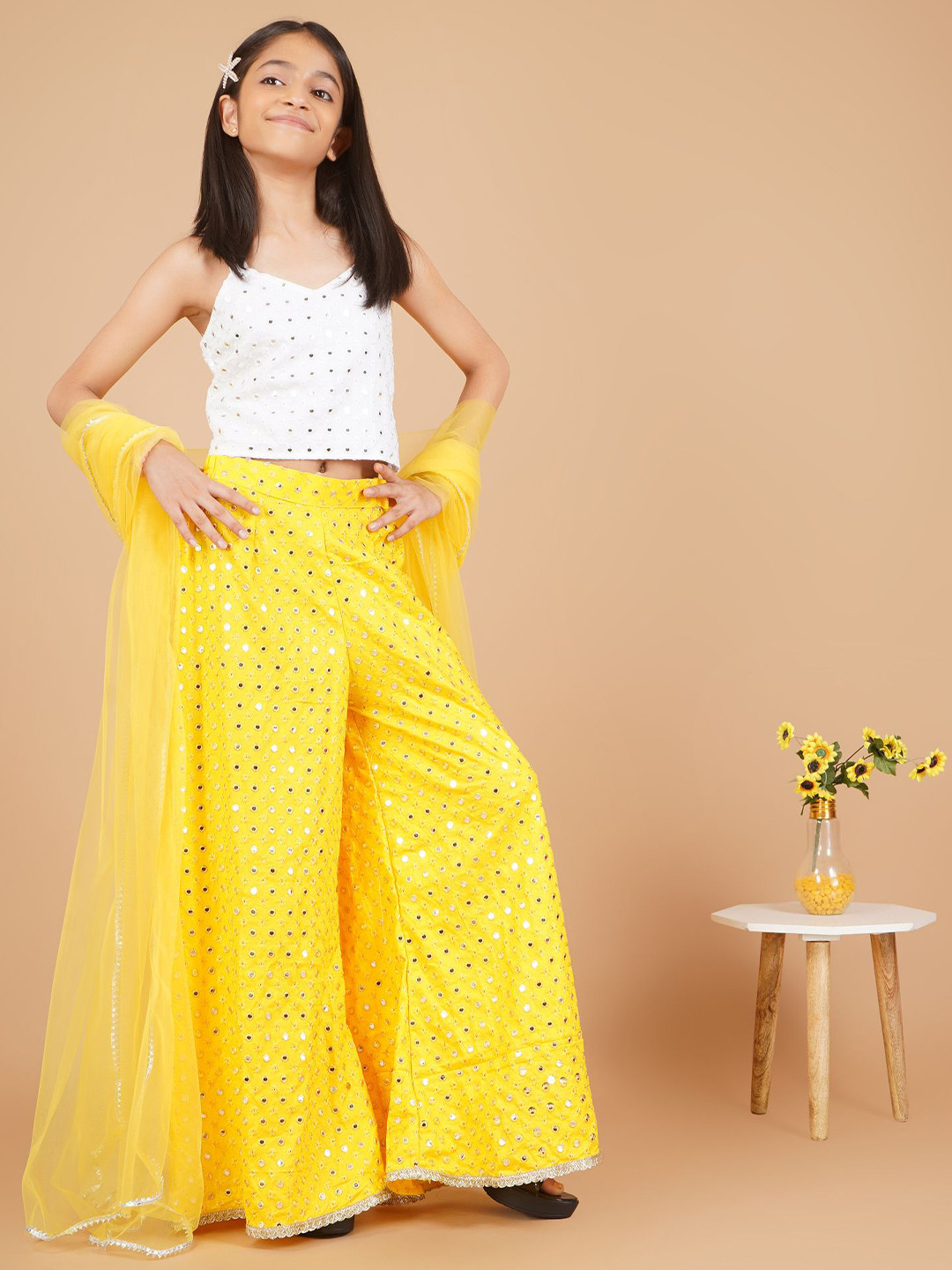 Unique Designers Girls Embellished Top with Palazzos