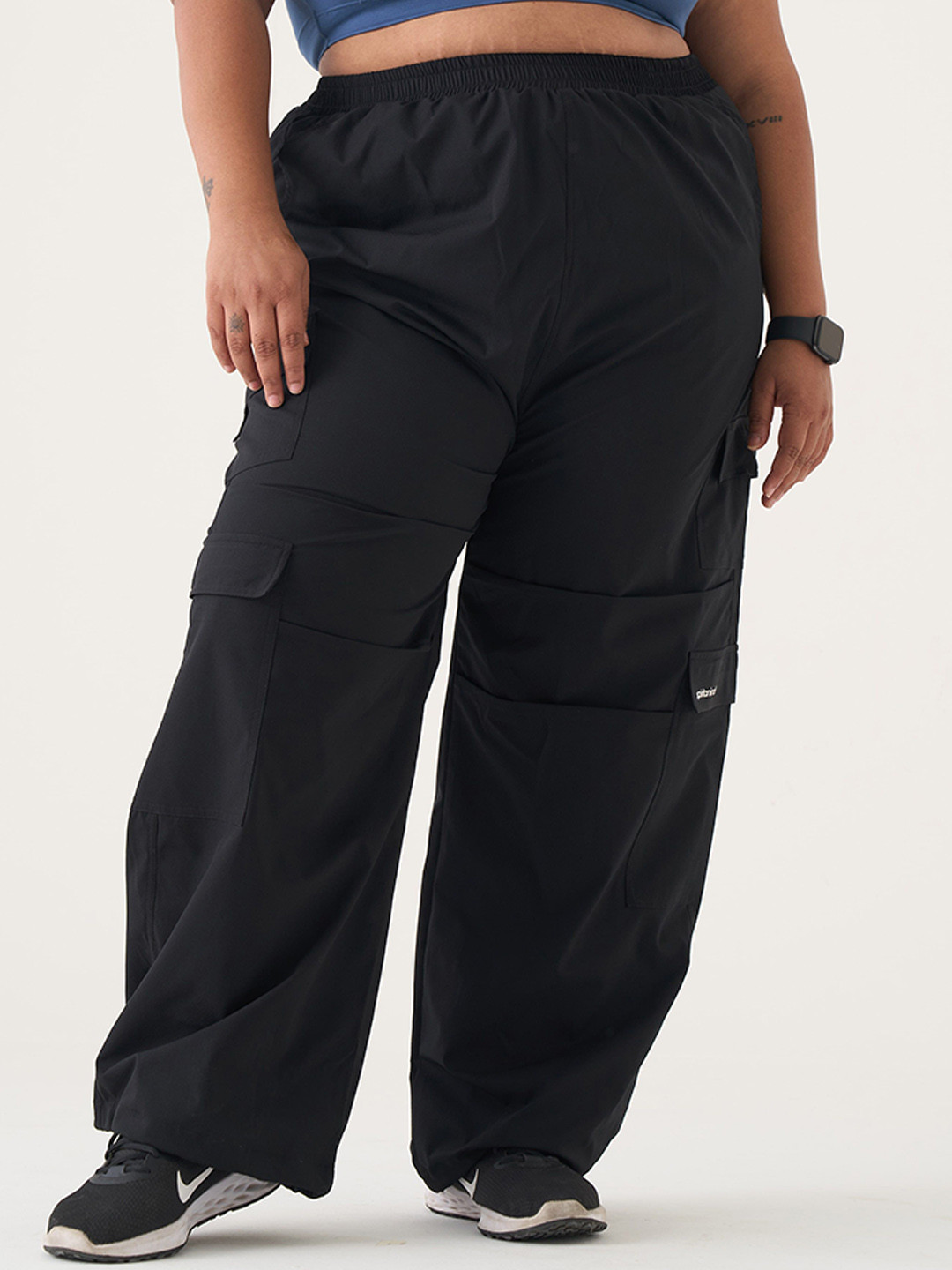 SPIRIT ANIMAL Women Plus Size High Waisted Easy Stretch with 8 Pockets Parachute Pants