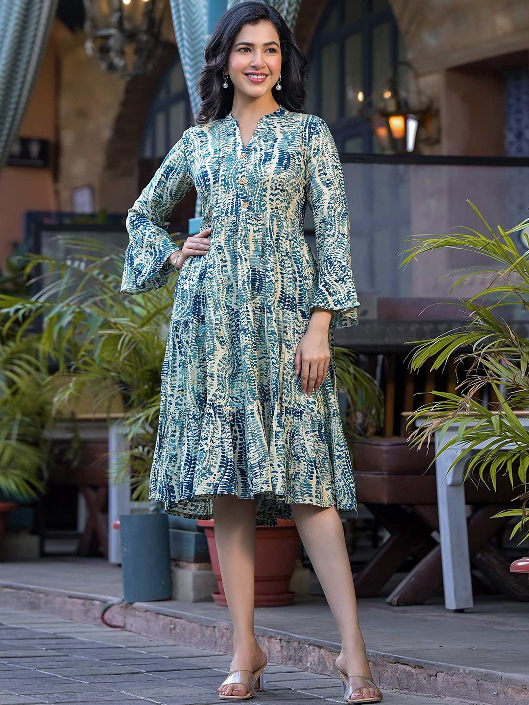 Peachmode Women Tropical Fit and Flare Dress